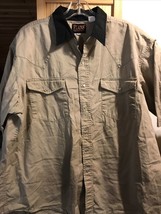 Plains Western Wear Vintage Men’s XL Beige Pearl Snap Short Sleeve Cotton Shirt - £19.32 GBP