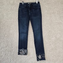 Driftwood Colette Jeans Womens 25 Blue Embroidered Floral Hems Dark Wash Stretch - £39.05 GBP