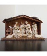 Nativity Set Porcelain Fixed Figures Wooden Creche C7699 w/ Issues! - $24.49