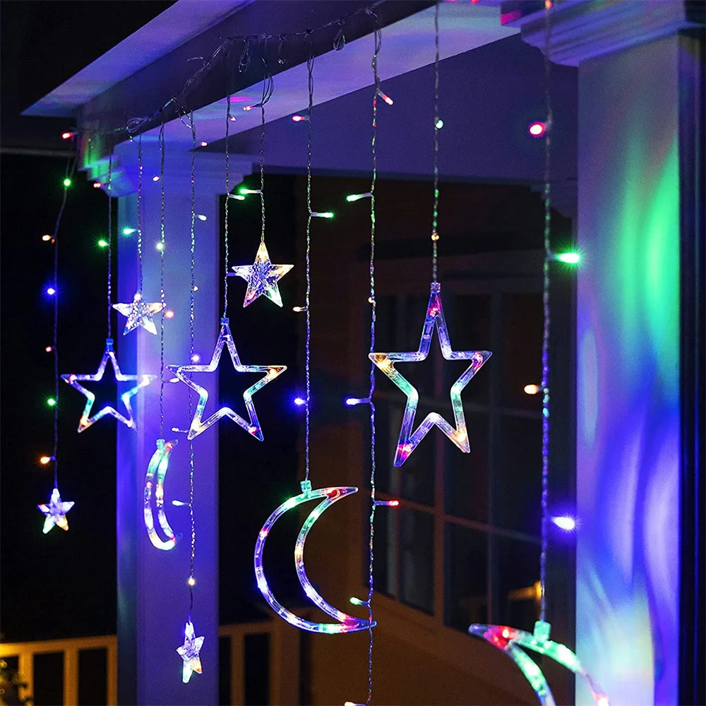 3.5M 138 Led Solar Moon  Curtain Lights String Window Gar adan Light for Party G - £181.39 GBP