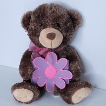 Brown Bear Easter Gift Card Holder Purple Pink Flower 10&quot; Stuffed Animal... - £15.56 GBP