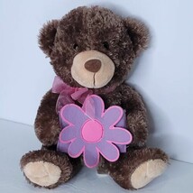 Brown Bear Easter Gift Card Holder Purple Pink Flower 10&quot; Stuffed Animal... - £15.56 GBP