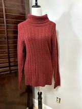 Olivia Sky Womens Pullover Sweater Brown Mock Neck Cable Knit Stretch L New - £10.25 GBP