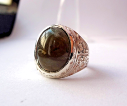 Natural 4 ct Oval Cut Labradorite  925 Sterling Silver Ring for men - £72.62 GBP