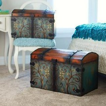 Wooden Trunk Vintage Multicolored Metal Wood Large Dome Storage Chest Box Rustic - £115.75 GBP