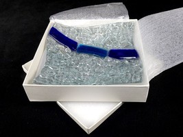 Murano Art Deco Glass Dish, Silver &amp; Blue Square Pebble Tray, w/Gift Box, #8559 - £6.22 GBP