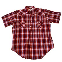 Ely Cattleman Tall Man Vintage Plaid Pearl Snap Button Short Sleeve Shirt Red - £19.74 GBP