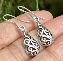 925 Sterling Silver Handmade Oxidized Cutwork Earrings, 2.93 gm - $19.59