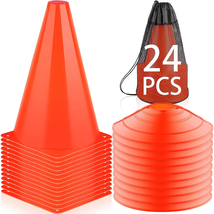 9&#39;&#39; Cones Sports, 24 Pack Soccer Football Basketball Plastic Orange Cone - £30.01 GBP