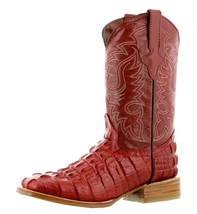 Mens Red Cowboy Boots Real Leather Pattern Crocodile Tail Western Square Toe - £87.39 GBP