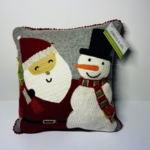 Christmas Throw Pillow Santa Snowman Jingles And Joy Square 11 Inch X 11 Inch - £31.19 GBP