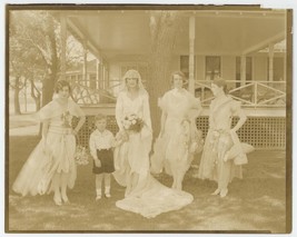 Antique c1920s 8X10 Print Stunning Bride With Bridesmaids &amp; Young Boy Outside - £37.10 GBP