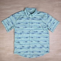 Huk Fish Print Vented Short Sleeve Button Down Shirt Green Size Small - $37.52