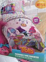 DreamWorks Peace And Rainbow w/5 Different Trolls Twin Comforter Size 64&quot; x 86&quot; - £40.59 GBP