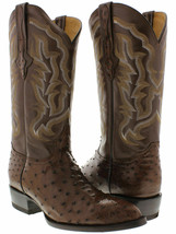 Mens Brown Western Wear Cowboy Boots Real Ostrich Quill Skin J Toe - £232.52 GBP