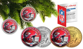 Kansas City Chiefs Colorized Jfk Half Dollar 2-Coin Set Nfl Christmas Ornaments - £10.93 GBP