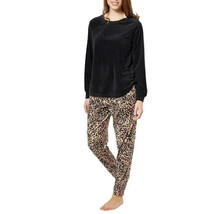 Carole Hochman Silky Velour Long Sleeve Jogger Pj Set- BLACK/ANIMAL Petite Large - £16.93 GBP