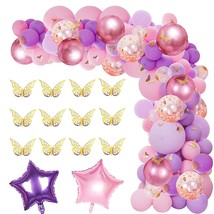 126 Pcs Butterfly Pink And Purple Balloon Garland Kit, Butterfly Theme Balloon A - £28.90 GBP