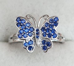 Blue CZ Butterfly Ring in Rhodium over Solid Sterling Silver 0.50 ctw Sz 8 - £13.39 GBP