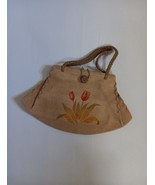 Knit Purse Handbag Boho Tan Brown w/Floral Pattern Braided Handles Light... - $408.19 MXN