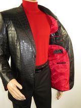 Men ZACCHI Soft Pu Leather Blazer Sport Coat Crocodile Print Mickey 71100 Black image 4