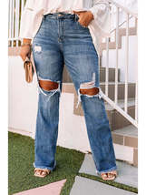 Blue Dark Wash Raw Hem High Waisted Plus Size Ripped Jeans - $44.99