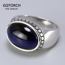 Real Pure 925 Silver Jewelry Blue Tiger Eyes Rings For Men And Women Oval Shape  - £40.06 GBP