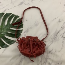 Tylie Malibu Fringe Cross Body Purse Bag Red Leather Studs Drawstring Ta... - £30.50 GBP