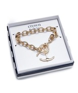 New Crown &amp; Ivy  Bracelet Gold-Tone Single Anchor Charm Link Rhinestone Box - £14.12 GBP