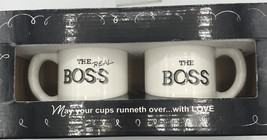 Ganz Mugs The Boss and The Real Boss Set of 2 Coffee Mugs Gift Boxed Black/White - $19.32