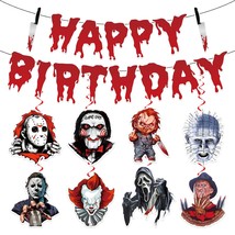 Horror Birthday Decorations,Horror Movie Halloween Decorations Includes 1Pc Happ - £20.41 GBP