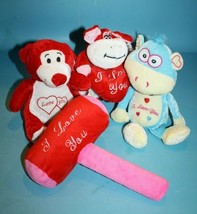 Mardi Gras Plush Appeal Stuffed Animal Cow Monkey Bear Valentines Soft Toy Lot 3 - $12.60