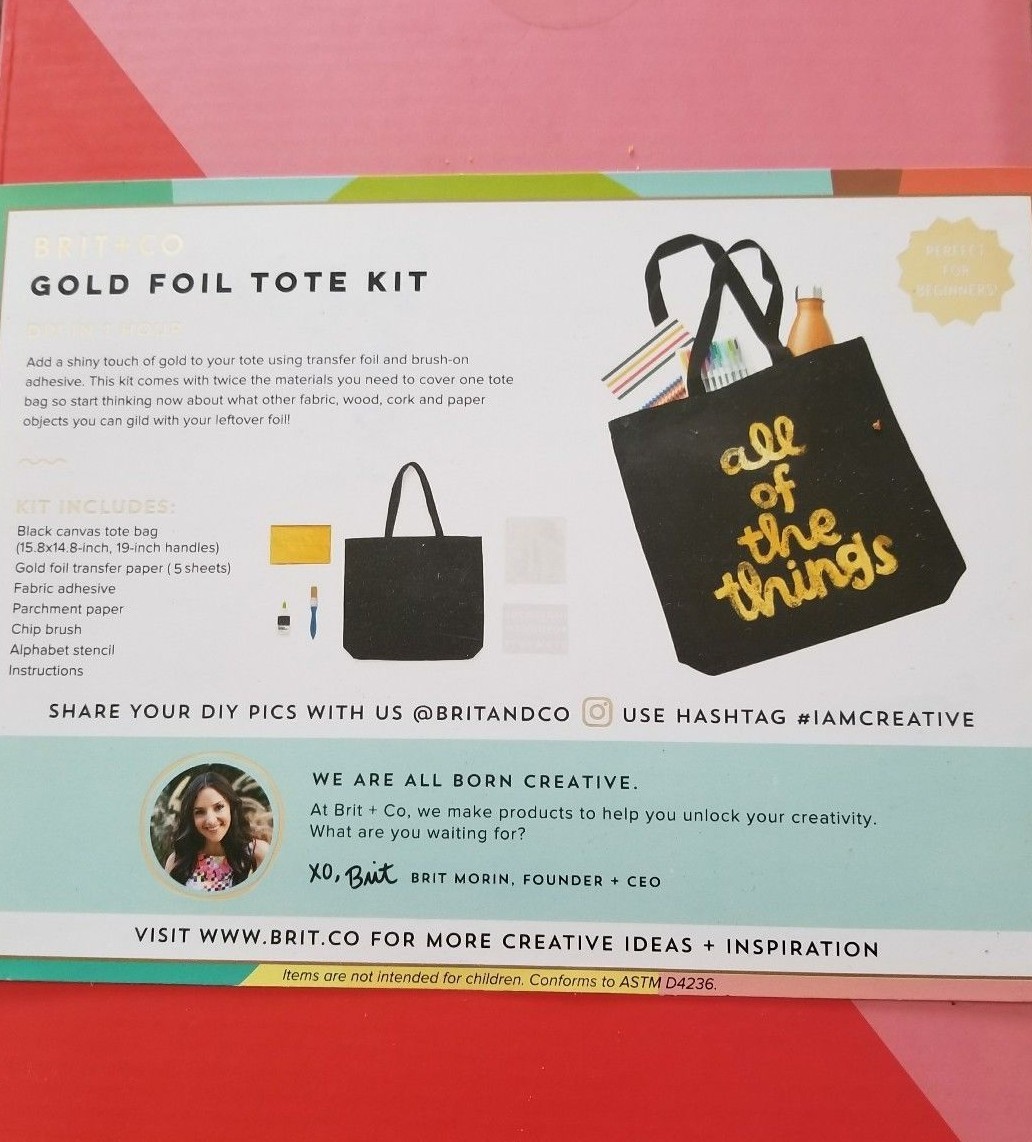 Brit + Co DIY Gold Foil Tote Kit Black Canvas Bag Craft Customization Kit, NEW Item image 2