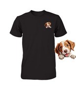 Funny Brittany Dog Peeking Pocket Tshirt Cute Puppy Dog Lover Tee Print ... - $25.11 CAD+