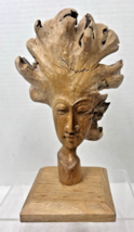 Folk Art Hand Carved Medusa Wood Burl Knot Face Carving on Stand 8 1/4&quot; ... - $64.35