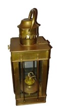 Vintage Wedge Brass &amp; Glass Ship Oil Lantern Nautical Maritime English Lamp - £39.31 GBP