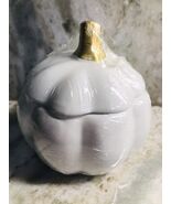 Autumn Ceramic White Pumpkin Bowl Canister Container w Lid  5 In - €14,44 EUR