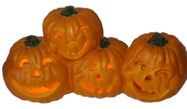 Halloween Jack O Lanterns Vintage 4 Foam Lighted Pumpkins Working 19&quot; L x 10&quot; H - £36.96 GBP