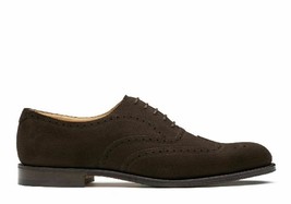 Handmade Men&#39;s Chocolate  Brown Suede Oxford Brogue Wingtip Classic Lace Up Shoe - £126.70 GBP