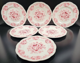6 Alfred Meakin Salisbury Pink Dinner Plates Set Vintage Floral England ... - £63.04 GBP