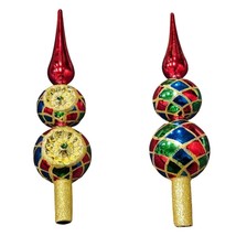 Vintage Christmas Double Ball Harlequin Tree Topper Indent Mercury Glass... - £74.51 GBP