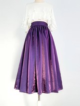 Purple A-line Satin Midi Skirt with Pockets Women Plus Size Pleated Midi Skirt image 4