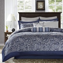 Madison Park Aubrey Cozy Comforter Set, Faux Silk Jacquard, Navy 12 Piece - £116.37 GBP