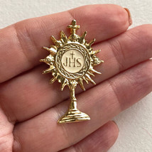 First Communion Monstrance Gold Tone IHS Eucharistic Lapel or Hat Pin - $5.49