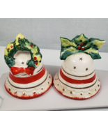 Vintage Christmas Bells Salt And Pepper Shakers Japan Wreath Holly - $14.56
