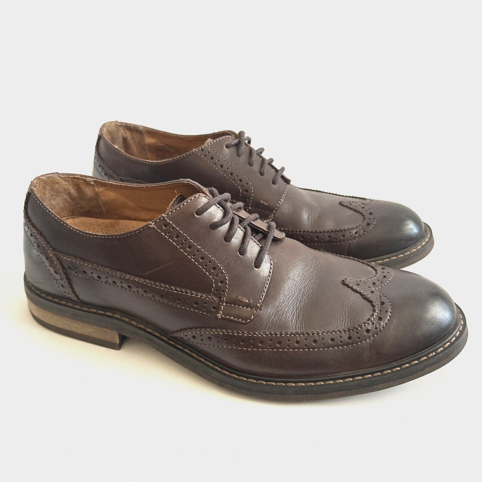 Vionic Bruno Shoes Men 9.5 Brown Leather Wingtip Brogue Lace Up Derby Ox... - $38.94