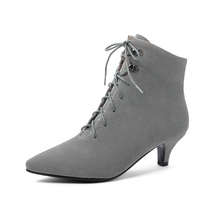  Autumn New Breathable Black Apricot Women Ankle Boots Lace up Med Spike Heels L - £57.15 GBP