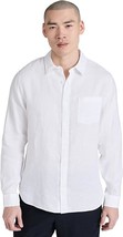 Vince Mens Long Sleeve Linen Button-Up Shirt in Optic White Size Large - £64.45 GBP