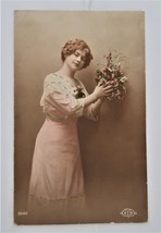 Vtg Postcard Black and White Hand Colored Girl with Flowers Paris Ephemera - £10.38 GBP