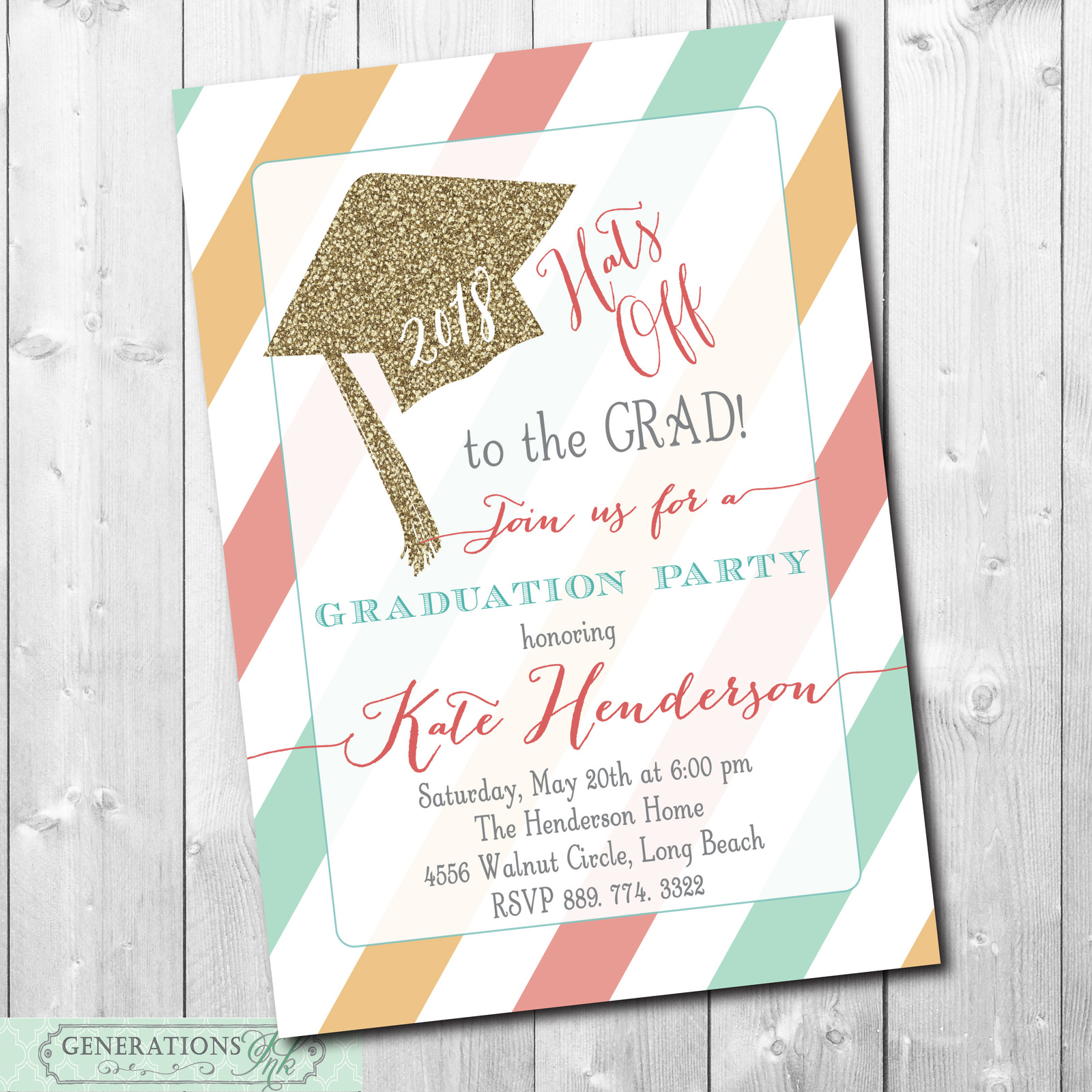Graduation Party Invitation..."Hats Off"/Class of 2018/printable/Digital File - $14.99